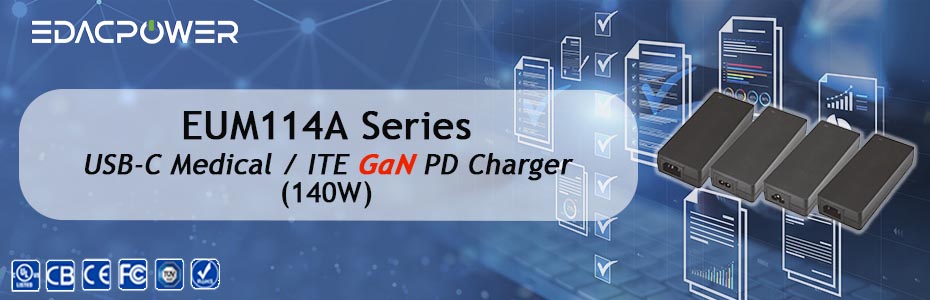 140W USB-C Medical/ITE GaN PD Charger - EUM114A Series